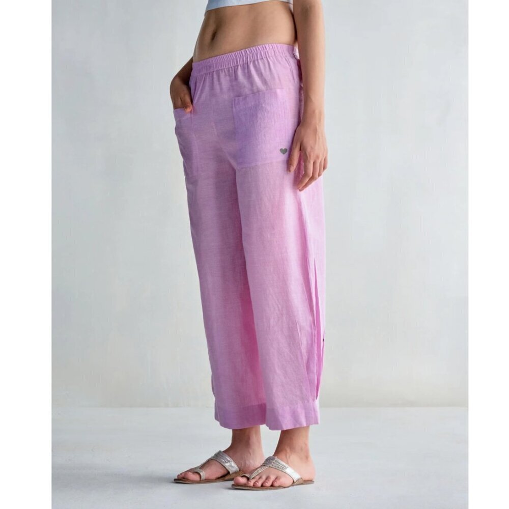 Nicobar Women's Size XS Serene Pant Lilac Purple Wide Leg Gathered 100% Cotton